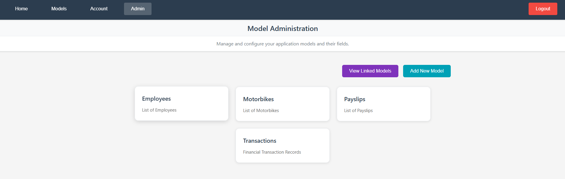 List of all data models in the system