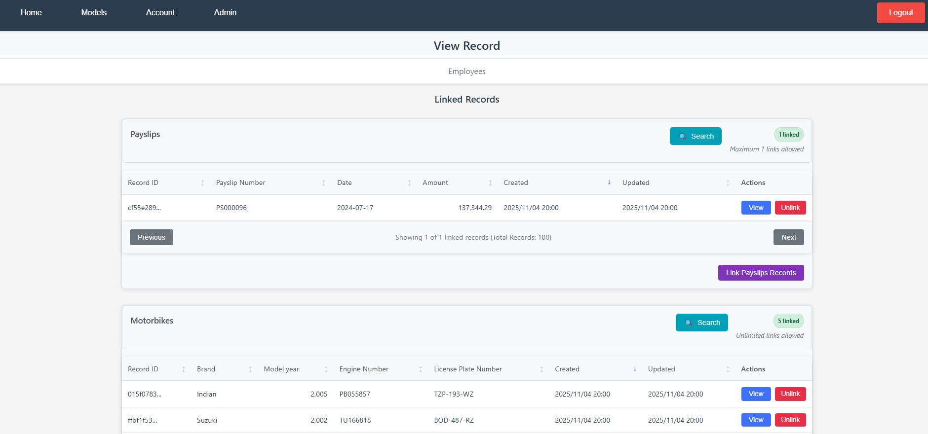 Additional record details and actions